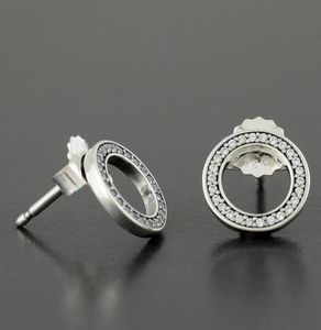 Toptan- 925 STERLING Silver Circle Saplama Küpe CZ Diamond Women Moda Küpe için Orijinal Kutu Seti2922448