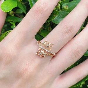 Cluster Rings Luxury 18k Rose Gold Natural Diamond Ring Geometric Line Cross Wedding For Women Larimar Vintage Fine Jewelry