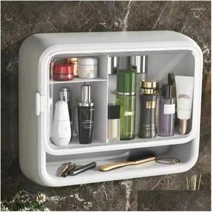 Storage Boxes Bins Household Wall-Mounted Cosmetics Box Punch Dust-Proof Rack With Lid Large Capacity Shelf Drop Delivery Home Garden Otg3T