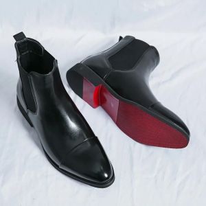 2024 Chelsea Stiefel Männer Handmade Business Schwarz Rot Slip auf Pu Sapato Masculino Kostenloser Versand Männer Stiefel