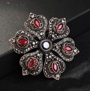 Luxus Vintage Brosche Frauen Blume Rot Harz Kristall Broches Brosche Damen Revers Hijab Corsage Pin Türkischen Ethnischen Schmuck7917813