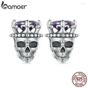 Ohrstecker Bamoer 925 Sterling Silber Retro König des Schädels Skeletts für Frauen Halloween Feinschmuck BSE892