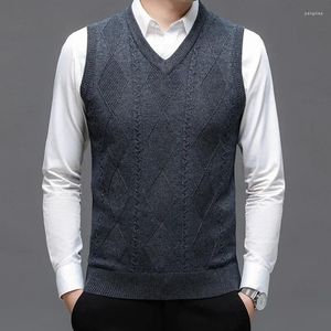 Gilet da uomo Maglione Gilet Uomo Moda coreana Autunno Jacquard di lana Business Casual Scollo a V Y2k Abbigliamento da uomo