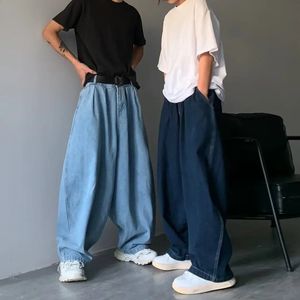 Houzhou Straight Jeans Men Men Blue Dese Denim Bunders Нейтральные y2k Джин -стрит -одежда повседневная джинсы.