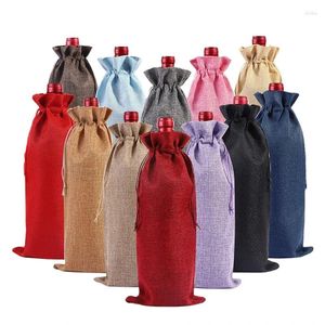 Storage Bags Retro Linen Wine Bottle With Drawstring Bag Holder Wedding Party Decoration Gift Champagne Pouch 15 35cm