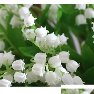 Flores decorativas grinaldas decoração mariage falso lírio do vale seda artificial branco plástico clássico 1 grupo com 5 pontas gota de otg4c