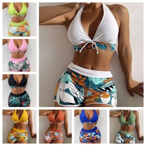 Swimming costume women's split high waist splicing tie flat college sports wind surf bikini suit Europe and America Women's Swimwear