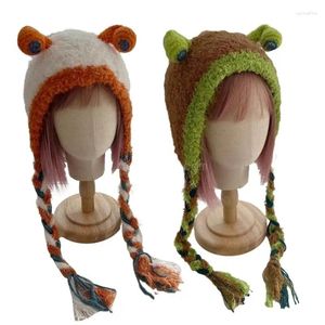 Berets mulheres gorro boné de pelúcia caracol orelha muff chapéu para esqui caminhadas tamanho universal senhora à prova de vento gorros com aba trança