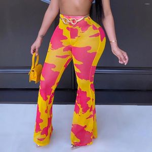 Damenhosen BKLD Frauen Kleidung 2024 Sommer Mesh Mode Gedruckt Casual Hosen Party Sexy Nachtclub Outfits Hohe Taille Ausgestelltes