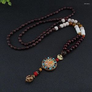 Hänghalsband 2024 Vintage Nepal Long Buddha Halsband Trä pärlor för kvinnor etniska bohemiska lyckliga indiska smycken