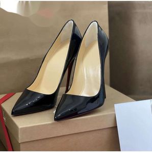 Designer Brand Women's High Heels 8cm 10cm 12cm Shiny Pointed Soles Nude Black Leather Classic Wedding Shoes With Dust Bag
