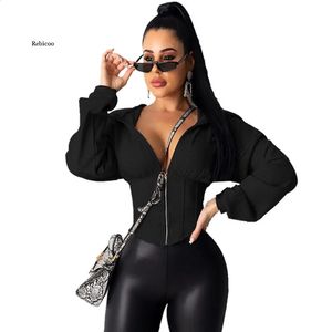 Kvinnors huva Crop Top Corset Sweatshirt Batwing Long Sleeve Women Hoodies Sexig Autumn Fashion Kvinnliga kläder 240122