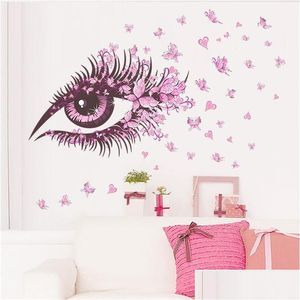 Wall Stickers Beautif Eyelash Flowers Butterfly For Kids Room Bedroom Decoration Girls Decals Creative Art Pvc Poster Drop Delivery Dhx9L