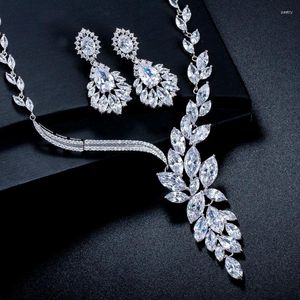 Necklace Earrings Set ThreeGraces Brilliant Cubic Zirconia Stone Silver Color Bridal Wedding And Costume Jewelry For Women T1013