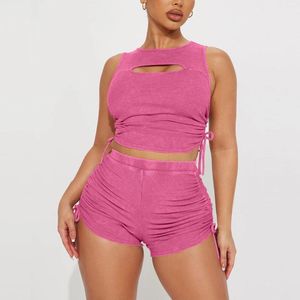 Roupas de ginástica elegantes e confortáveis, cor sólida, gola em V, capa de natação casual, maiô longo para mulheres, shorts de treino, tops