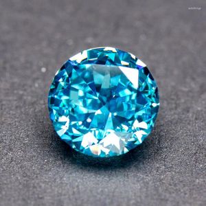 Pietre preziose sciolte Cubic Zirconia Colore azzurro mare Forma rotonda 4k Taglio schiacciato Pietra preziosa sintetica Cz per materiale di creazione di gioielli fai da te