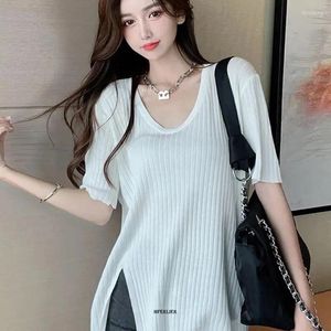 Magliette da donna di grandi dimensioni 4XL 150KG Camicia estiva da donna Grande tinta unita Femme Tee O Collo Maglietta divisa Magliette casual