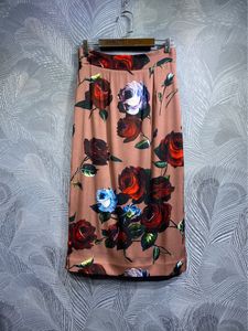 Vår sommarkvinnor Silkkjol High Street Empire Fashion Flower Printing Half Dress Elegant Lady Sliming