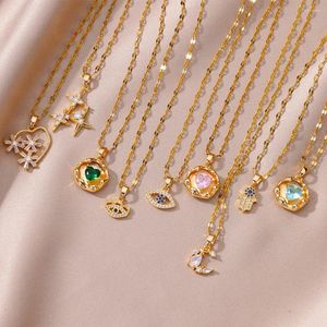 Pendant Necklaces Zircon Stars Moon for Women Gold Plated Stainless Steel Colored Heart Chain Choker Necklace Wedding Party Jewelry Gift