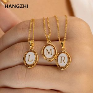 Pendant Necklaces HangZhi Oval 26 Alphabet Initial Letter Relief Dripping Oil Geometric Copper Necklace Trendy For Women Party Jewelry