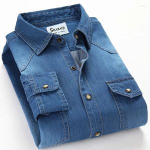 Men's Casual Shirts Classic Brand Double Pocket Button Cotton Denim Shirt 2024 Spring High Quality Slim Long-sleeved