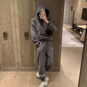 Tasarımcı Kadınların Takipleri Elmaslar Kristal Mektup Logo Sport Drawstring Kapşonlu Sweatshirt Jogging Sweatpants 2 Parça Set