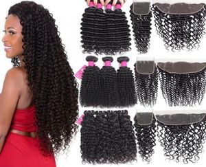 9a pacotes de cabelo virgem brasileiro com fechamentos 4x4 fechamento do laço ou 13x4 fechamento frontal do laço kinky encaracolado onda profunda pacotes com cl4304508