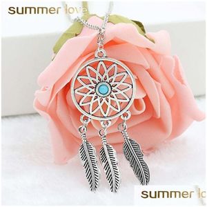 Pendant Necklaces Sale Dream Catcher Feaher Hollow Pendant Necklace For Women Adjustable Size Sier Plating Chain Trendy Jewe Dhgarden Dhvy6