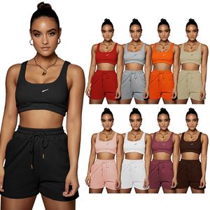 Casual Solid Shorts Sets Ladies Tracksuits Crop Top And Drawstring Shorts 2 Piece Matching Sportswear Set Summer Athleisure Outfits2