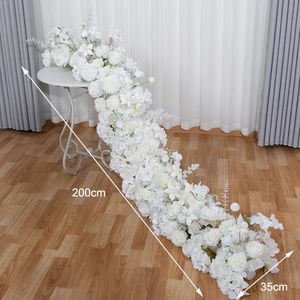 200cm flor linha arco branco rosa hortênsia artificial plantas verdes corredor cenário de casamento floral parede festa adereços 240127