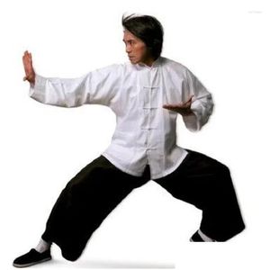 Ethnische Kleidung Traditioneller chinesischer Langarm-Tang-Anzug aus Baumwolle Wu Shu Tai Chi Top Shaolin Wing Chun Hemd Kostüme Kampfsport Drop Oteva