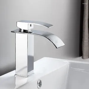 Bathroom Sink Faucets SUS304 Stainless Steel Waterfall Chrome Polished Faucet Black/Chrome Bath Countertop Fashion