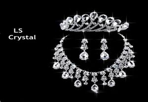 2015 Nya ankomster Crystal Crown Necklace Earring Set Bridal Jewelry Wedding Accessories7101736