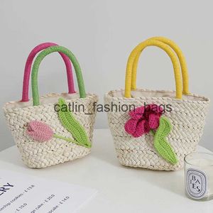 Totes Tulpe Blume kleine frische Strohtasche 2022 neue Maisschale handgewebte Nische Rattan HandH24217