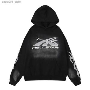 남성용 후드 땀 셔츠 Hellstar 2024 New Men Hoodies 커플 파티 스타일 캐주얼 후드 인쇄 패턴 따뜻한 힙합 클래식 스타일 검은 색 Q240217