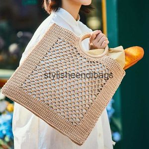 Totes Casual Hollow Straw Women Handbags Handmade Round Handle Lady Hand Bag Milk Rope Woven Large Tote Summer Beach Bali PursesH24217