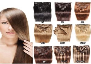 Brazilian Human Hairs 1624quot Clip In Human Hair Extensions 1 1B 2 4 6 27 613 100gset Human Hair Extensions8196506