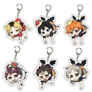 Keychains söta haikyuu !! Volleyball Boy Acrylic KeyChain Fun Q Version Anime Siffror Toys Pendant Key Chain Teens Presentväska Biltillbehör