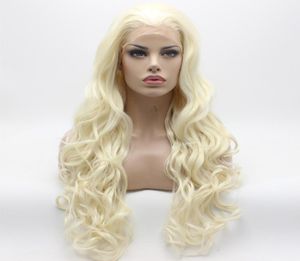 Iwona Hair Beige Wavy Long Wig 51001613ハーフハンド縛られた熱耐性合成レースフロントWIGS4584789