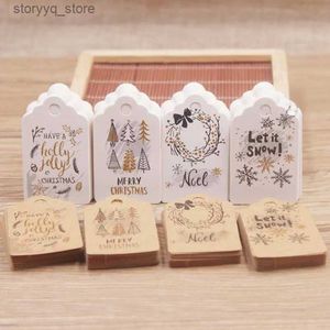 Etiket Etiketleri 100pcs 5*3cm Mutlu Noel Etiketleri Kraft Paper Card Hediye Etiket Etiket Diy asma Etiketler Hediye Sarma Dekoru Hediye Kartı Q240217