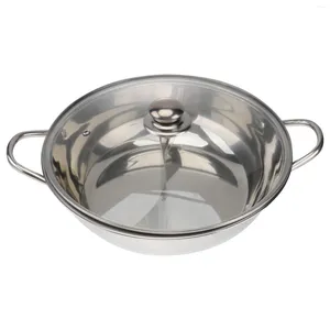 Caldeiras duplas de aço inoxidável, panela shabu com divisória para fogão a gás por indução elétrica, panelas de sopa de dupla face (28cm)