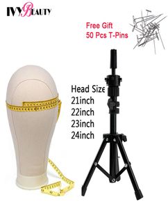 Mannequin Head Canvas Block Wig Stand With Head Adjustable Wig Stand Tripod Holder 50Pcs T Pin Needles For Wig Making Sewing7839564