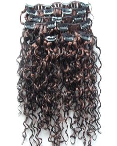 Mongolian jerry curly hair weft clip in hair extensions unprocessed curly natural black mix brown color human extensions2881946