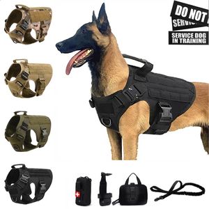 K9 Taktik Askeri Yelek Pet Pet Alman Çoban Golden Retriever Eğitim Köpek Kablo Demeti ve tasma Tüm ırklar için Set 240131