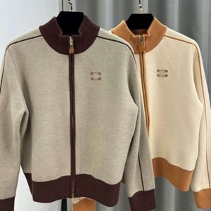 High End Women SWEATER Designer Swatters damskie moda blokowanie kolorów stojak na dzianinowy kołnierz kurtka swobodna luźna krótka szczupła płaszcz zamka błyskawiczny