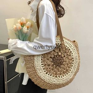 Umhängetaschen Frauen Runde ollow Stroh Beac Tasche andmade Woven Soulder Raffia Kreis Raan Boemian Sommer Große Tote CasualH24217