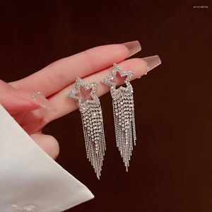 Dangle Earrings Fashion Long Tassel Crystal For Women Bijoux Luxury Shiny Gold Color Star Rhinestone Jewelry Gift