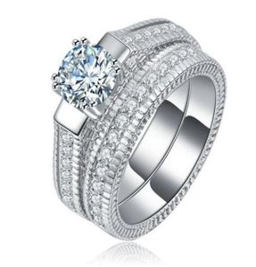 Fast SONA Verlobungsring mit synthetischem Diamant, halbgefasst, 18 Karat Weißgold, Hochzeit, Diamantring, Doppelschichtkombination, 7379499