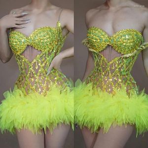 Stage Wear Fluorescent Full Rhinestones Sequin Dress Women Party Gogo Dancer Costume Bar Dj Mini Dresses Rave Outfits