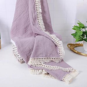 Blankets Baby Cotton Muslin Comforter Blanket Soft Born Swaddle Wrap Tassel Crepe White Crib Sleeping Stroller Cover